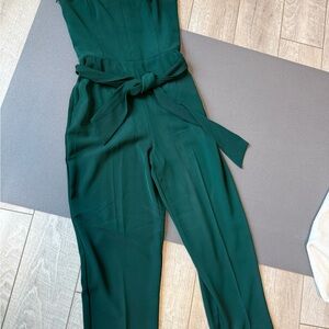 Dynamite Deep Green Sleeveless Tie-Waist Jumpsuit
